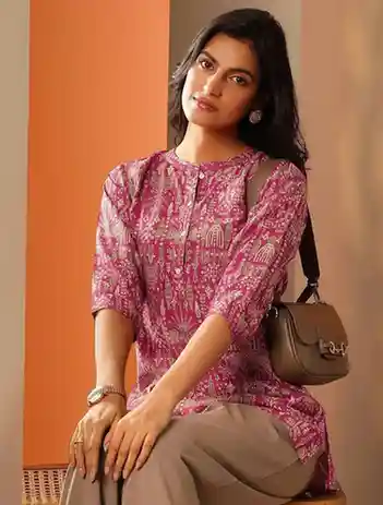 Libas Printed Silk Blend Straight Short Kurti
